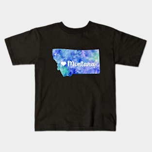 Montana state map USA heart watercolor blue watercolour Kids T-Shirt